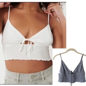 Garage Blue Smocked Tie Front Camisole Cropped Top NWT Size Large